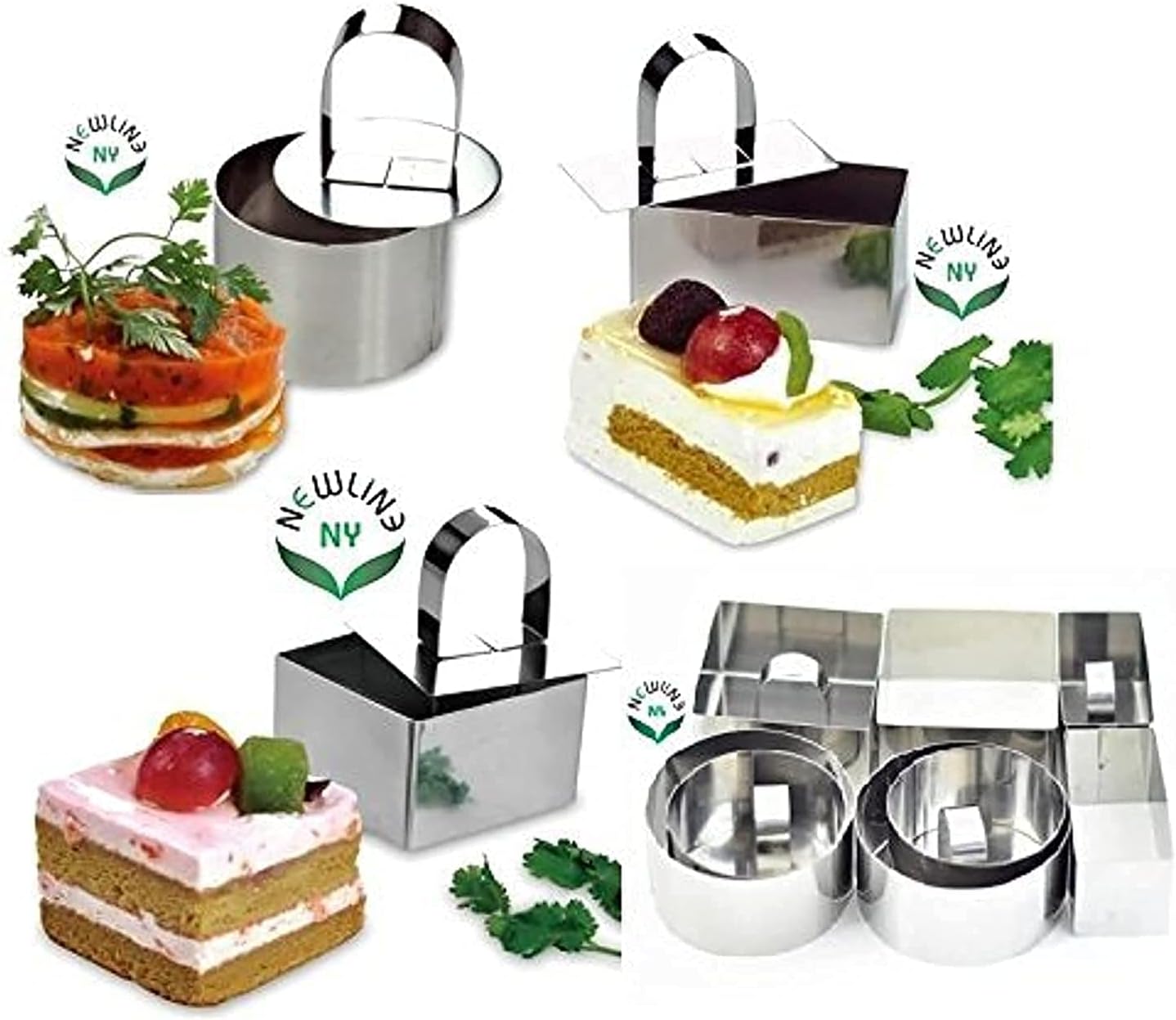 NewlineNY Stainless Steel Dessert Rings (12 Pcs) Round Square Rectangular Appetizers Molded Salads, Cakes Mousse Molding Layering Cake Cutter