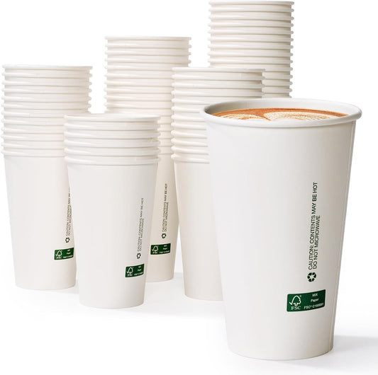 LITOPAK 210 Pack 16 oz Disposable Paper Coffee Cups, White FSC Hot Coffee Cups for Multiple Drinks for Office, Store, Home