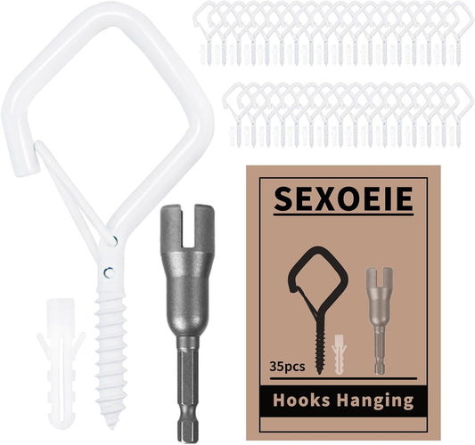 35PCS Eye Screw Hooks for Hanging Heavy Duty with Safety Buckle.Metal Ceiling Hooks for Hanging Plants,Cup,Wind Chime,Bird Feeders,String Lights at Indoor&Outdoor,2.36 Inches White