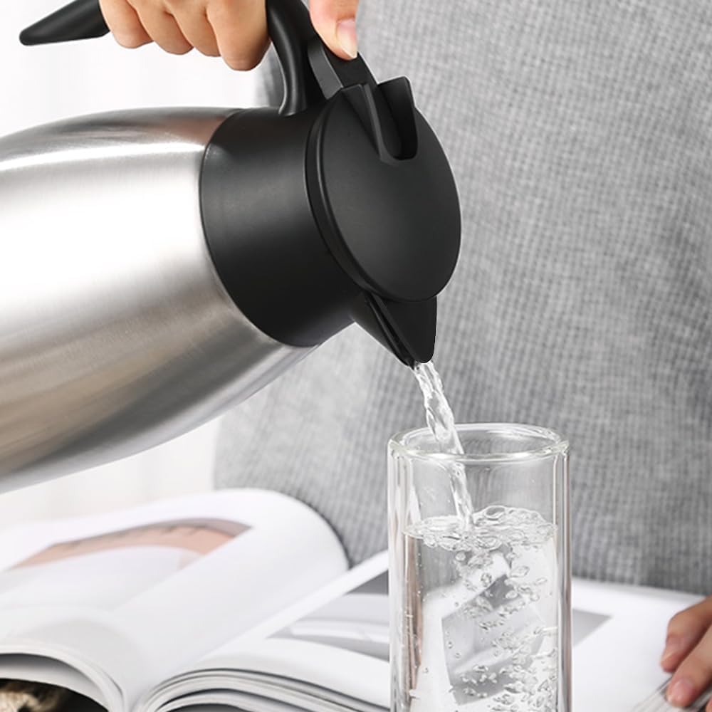 68oz Thermal Coffee Carafe, 2 Pack Airpot Insulated Coffee Urns Stainless Steel Vacuum Thermal Pot Dispenser for Coffee, Hot Water, Tea, Hot Beverage - Keep 12 Hours Hot, 24 Hours Cold (Silver,Silver)