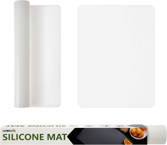 Silicone Mat for Kitchen Counter, Silicone Mat Trimable to Size (Translucent, 15.7×11.8inch-2pcs), BPA-Free Silicone Placemat, Heat-Resistant NonSlip Table Mat for Air Fryer, Countertop Protector Mat