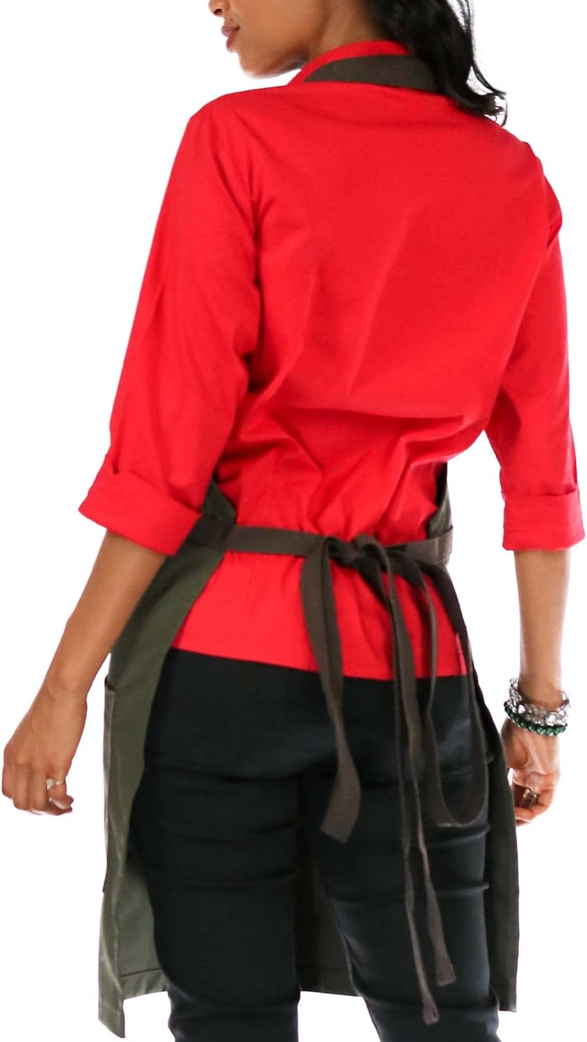 Under NY Sky Chef Apron – Professional Green Twill – Cotton Straps - Smart Pockets - Adjustable for Men and Women – Pro Chef, Cook, Kitchen, Baker, Barista, Bartender, Server Aprons