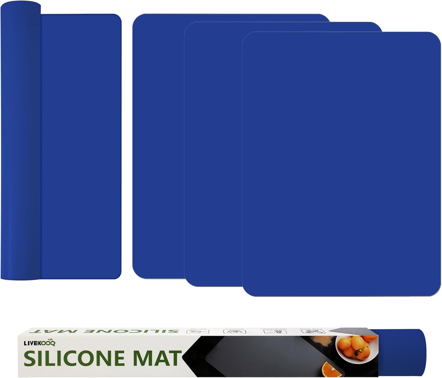 Silicone Mat for Kitchen Counter, Silicone Mat Trimable to Size (Classic blue, 15.7×11.8inch-4pcs), BPA-Free Silicone Placemat, Heat-Resistant NonSlip Table Mat for Air Fryer, Countertop Protector Mat