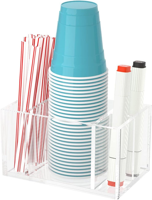 Cup Holder with Slot Mark Your Cup, Party Dispenser Acrylic Cup Organizer and Bar Counter Decor, Clear