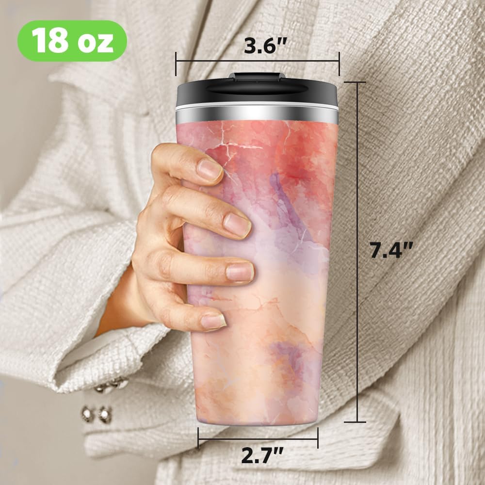 Insulated Coffee Mug with Ceramic Coating, 18oz Travel Mug with Leak-proof Lid, Vacuum Double-wall Tumbler, Stainless Steel Thermal Cup for Tea, Hot Cocoa, Cold Beverage, Ice Drinks