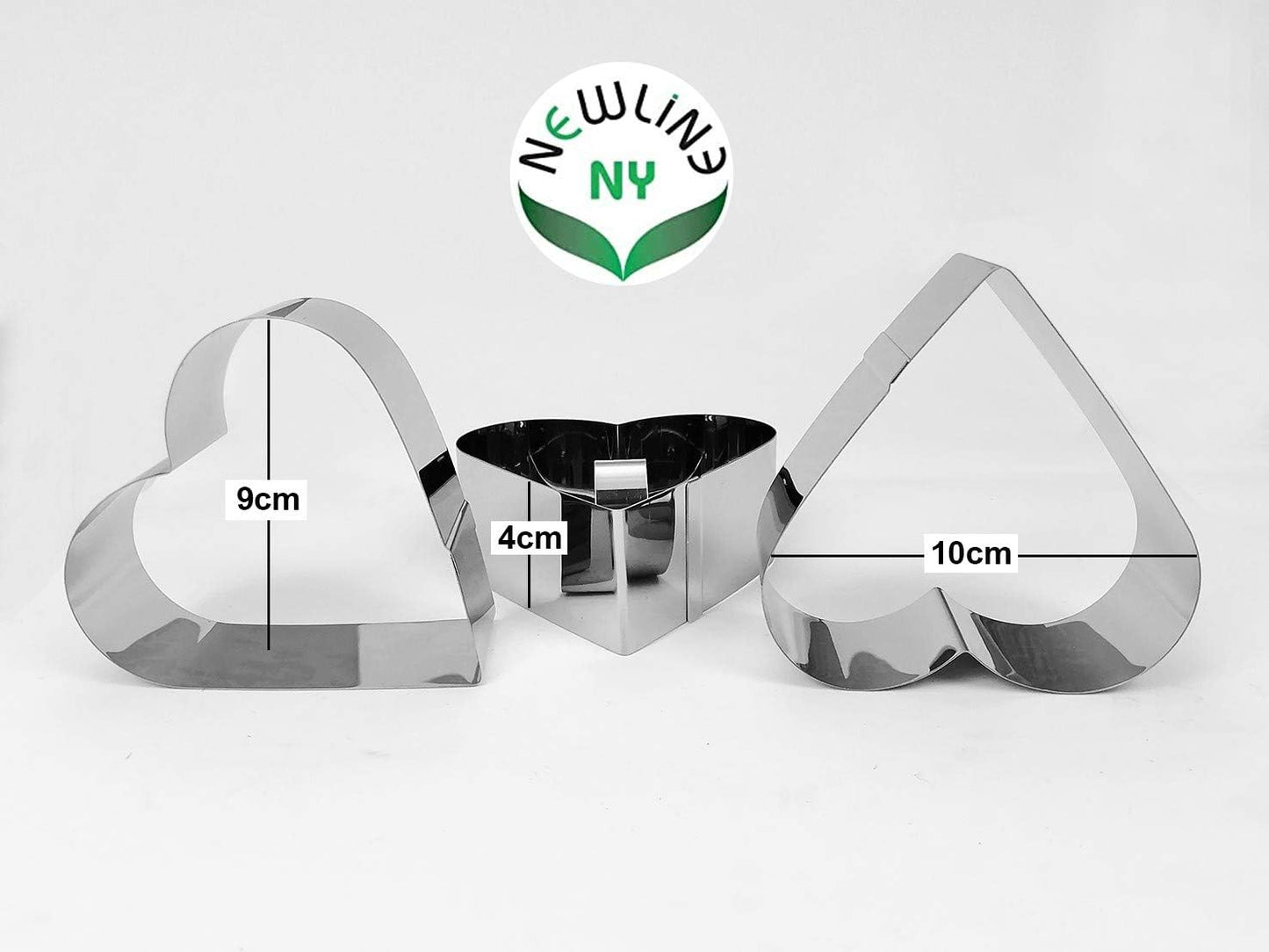 Newline NY Stainless Steel Dessert Rings (4 Pcs) Heart Shape Molded Salads, Pastries Mousse Molding Layering Cutter