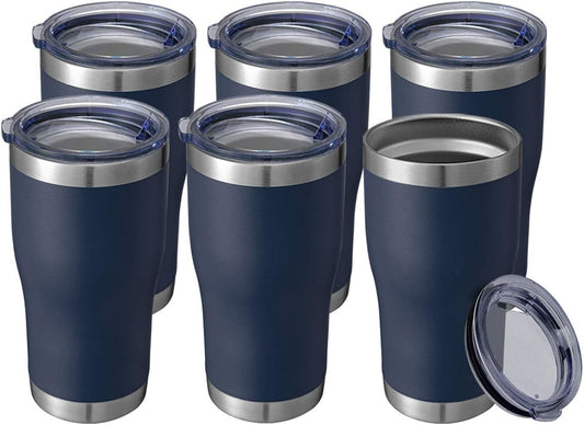 HASLE OUTFITTERS 20 oz Tumbler Bulk, Stainless Steel Tumblers with Lid, Vacuum Insulated Tumbler, Double Wall Powder Coated Cup, coffee mugs, Navy Blue, 6 Pack