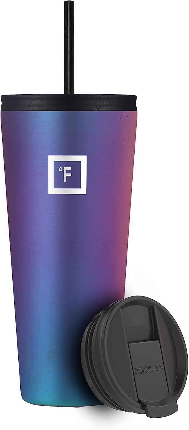IRON °FLASK Classic Tumbler - Vacuum Insulated Stainless Steel Water Bottle, Double Walled, Drinking Cup, Insulated Travel Mug (Aurora, 32 oz Solid Lid)