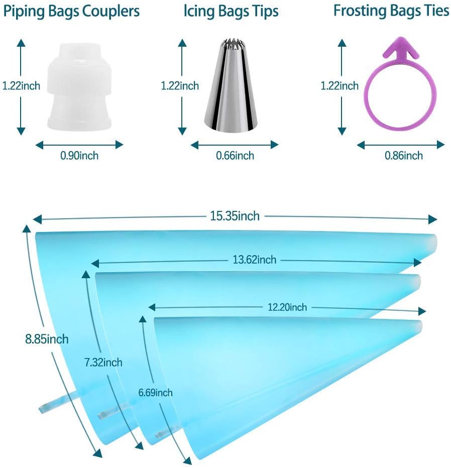 Reusable Piping Bags and Tips Set, Cake Decorating Tools with Icing Pastry Bags, Icing Bags Tips, Couplers and Frosting Bags Ties for Cookie Cupcakes