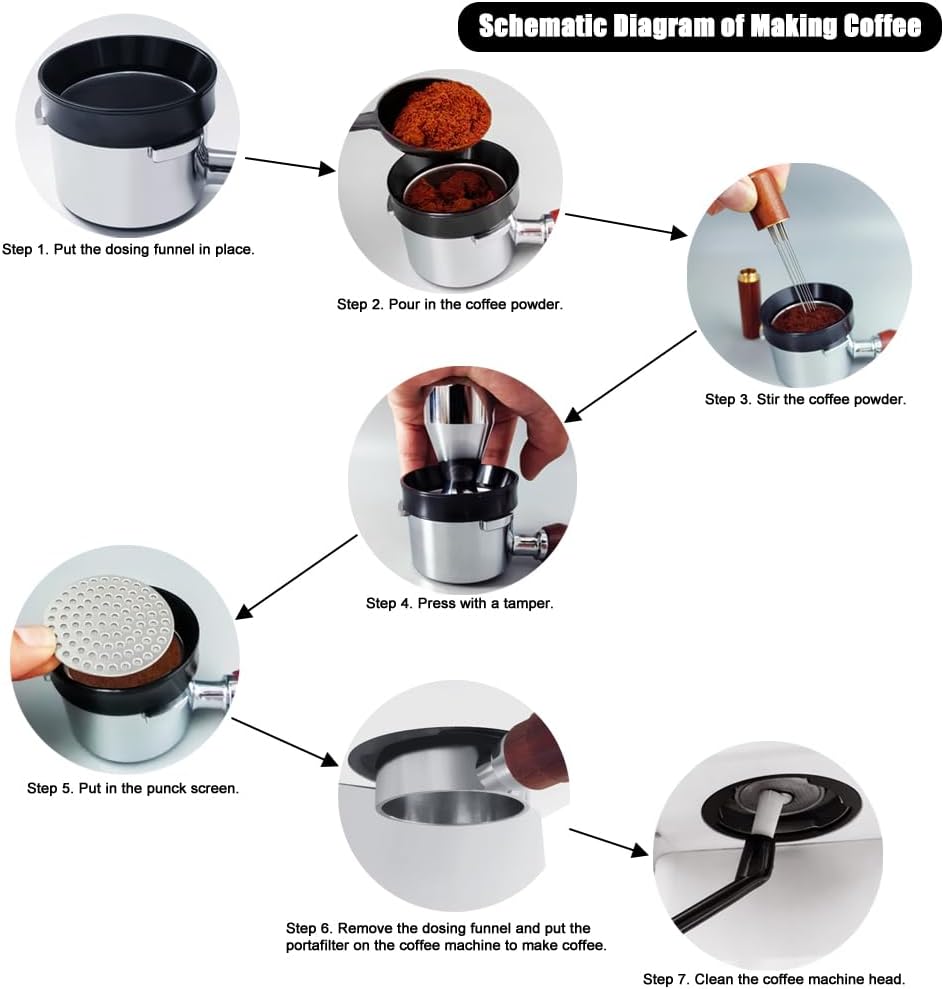 51mm Espresso Tamper Set, 5PCS Coffee Tamper Kit with WDT Tool, Coffee Stirrer, Dosing Funnel, Puck Screen 51mm Espresso Accessories Tampers Kit (Silver)