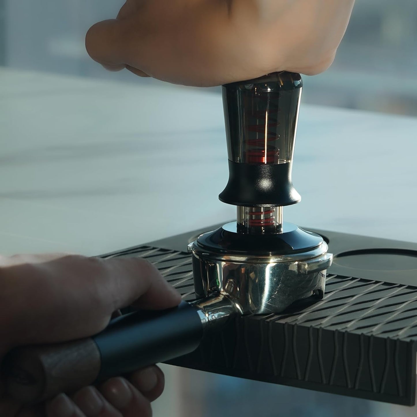 IKAPE 51MM Semi-Transparent Espresso Coffee Tamper, Spring-loaded Calibrated Tamper with Premium Flat Stainless Steel Base, Compatible with All 51mm Bottomless Portafilters(New Upgrade)