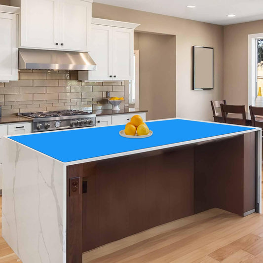 47.2"x23.6"(120cmx60cm) Large Silicone Mat for Kitchen Counter, Non-Slip Heat Resistant Countertop Protector, Waterproof Multipurpose Mat for Kitchen Island, Bright Blue