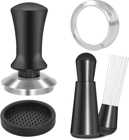 51mm Espresso Accessories Kit, Spring Loaded Calibrated Tamper, WDT Tool and Dosing Funnel Set Fits Espresso Coffee Machines and 51 mm Portafilters