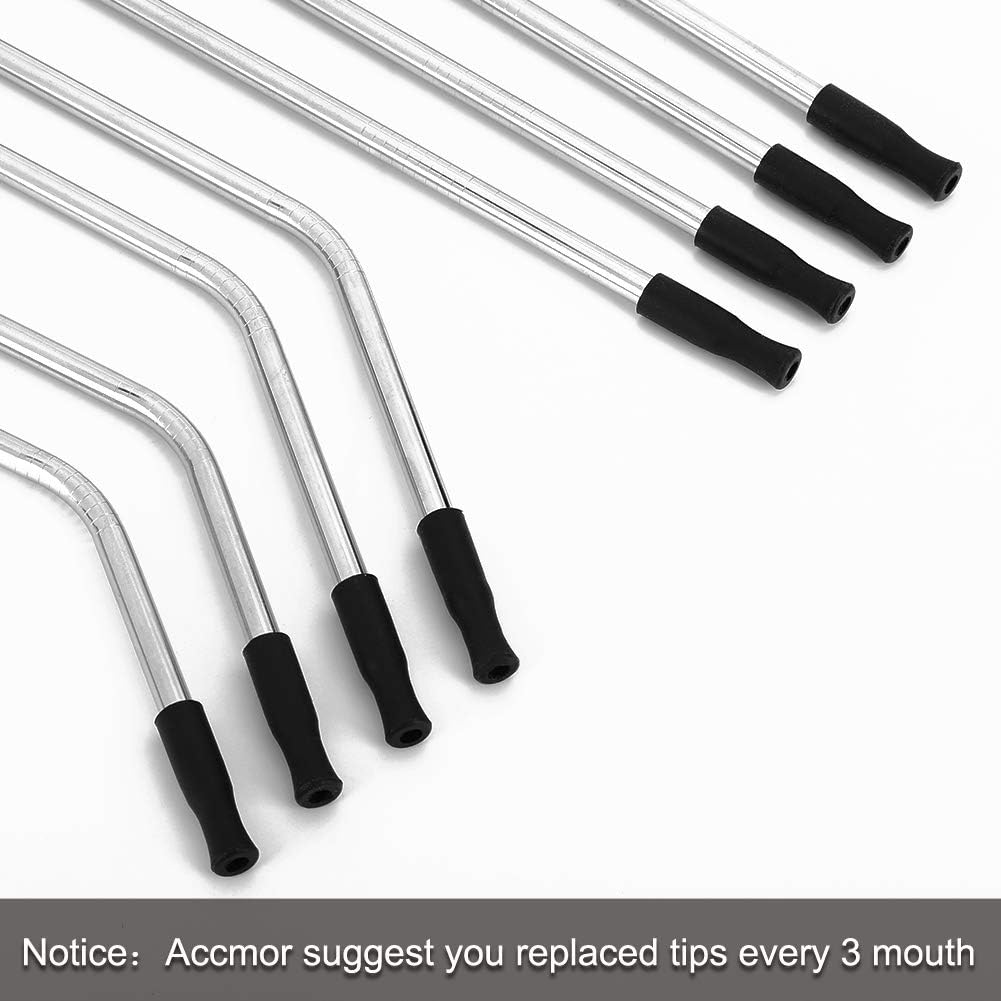 Accmor 22 Pcs Reusable Silicone Straws Tips, Black Clear Food Grade Straw Tip Covers Only Fit for 1/4 Inch Wide(6MM Out diameter) Stainless Steel Straws