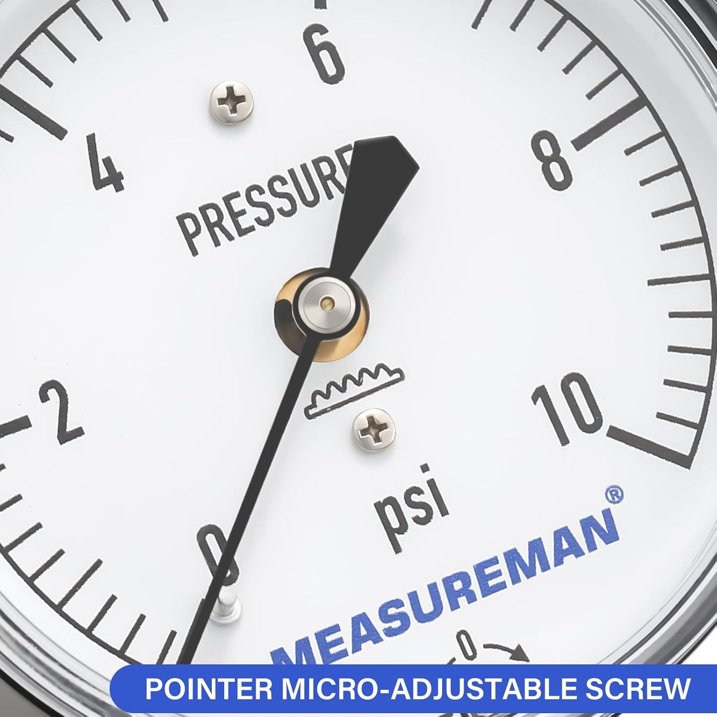 MEASUREMAN Diaphragm Type Capsule Low Pressure Gauge, 2-1/2" Dial, 1/4" NPT Lower Mount, Adjustable, 0-10Psi