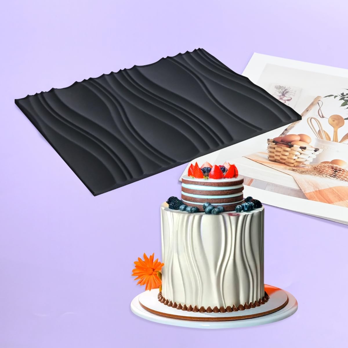 mostsom Silicone Fondant Mold Wave Pattern Embossing Mat for Cake Decorating DIY Clay, Jewelry, Pastry, Candy Making - Non-Stick Flexible Border Design (A_ Wave)