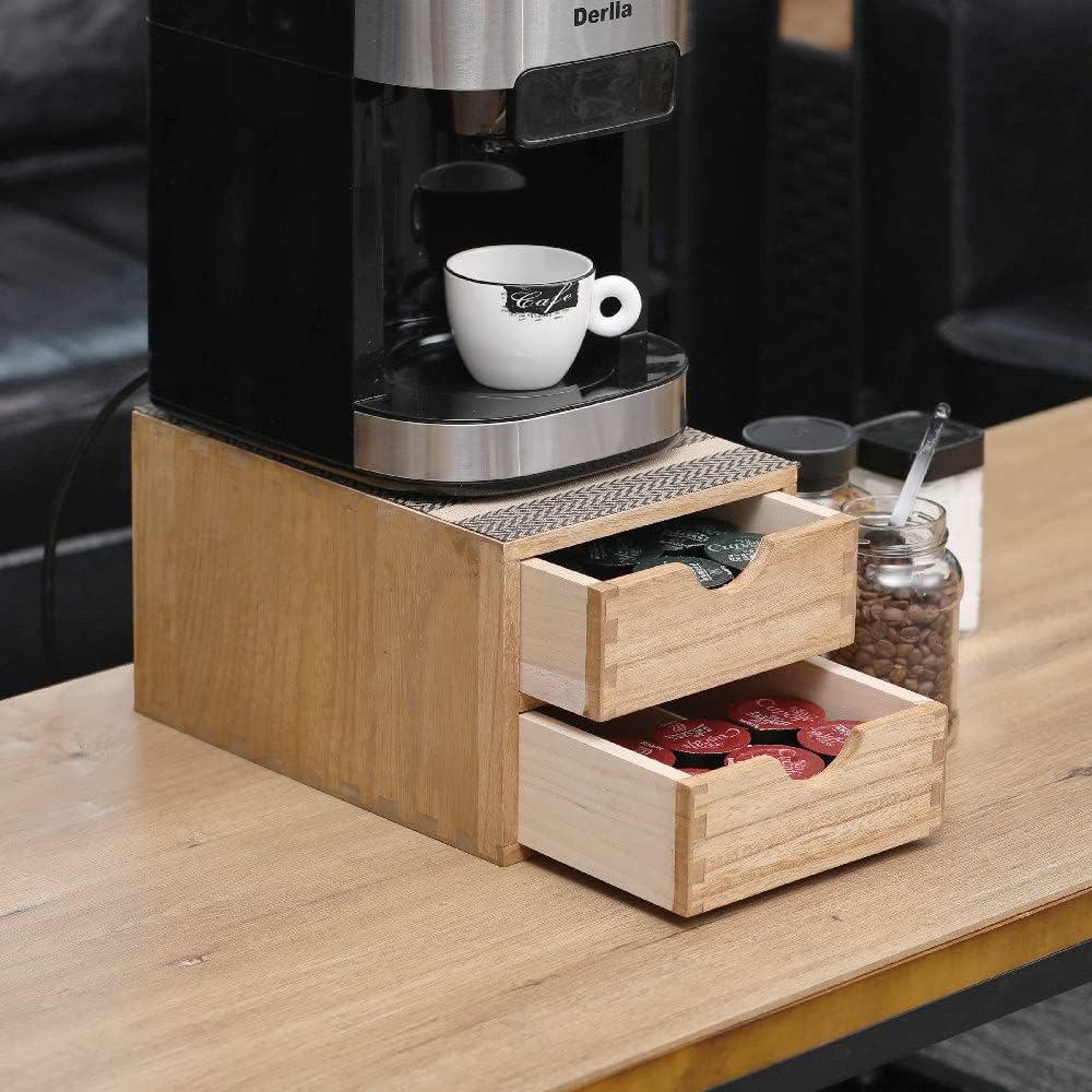 Drawer Holder for Coffee Brew - Kitchen Machine Stand Shelf Contertop - Serve Coffee Station and Pod Capsule Storage Organizer for Home Decor Office Storage Solution 2-Tier CF2D2C-Light