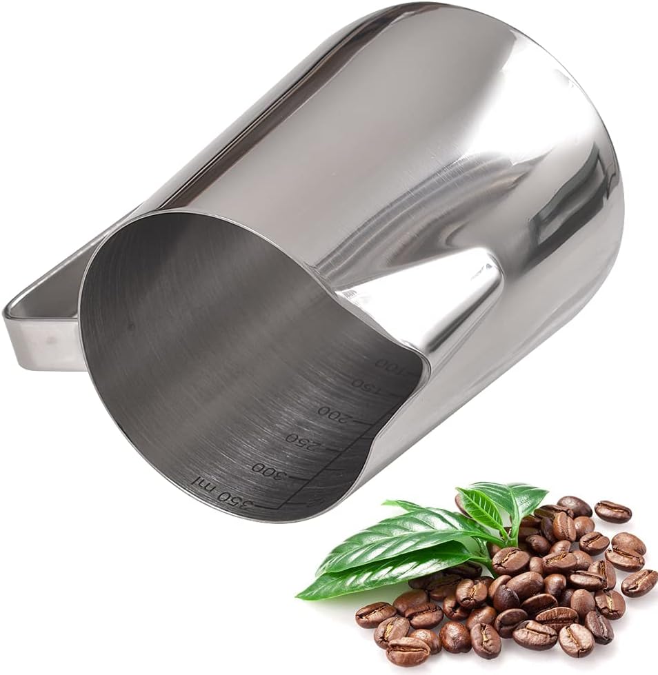 homEdge Espresso Steaming Pitchers 12 OZ / 350ml, Stainless Steel Frothing Pitcher with Measurement Scale