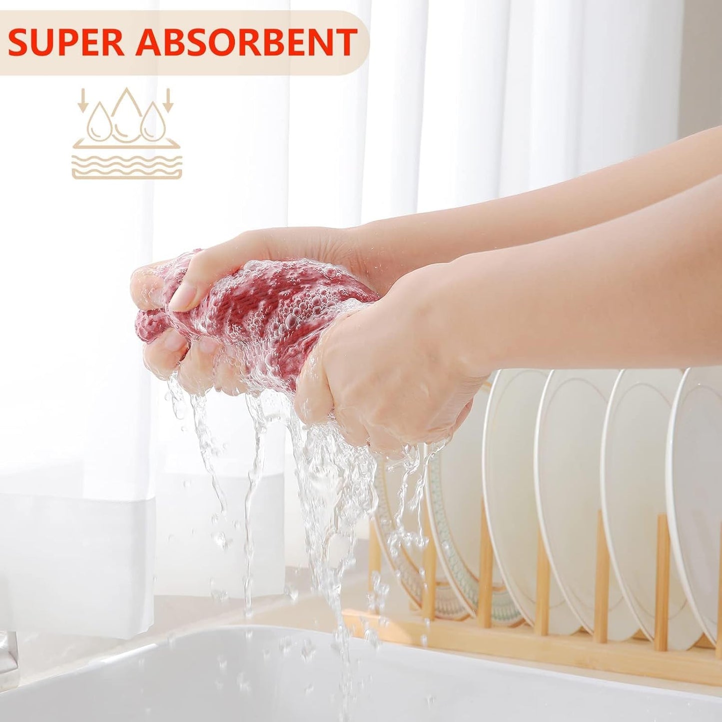 Homaxy 100% Cotton Waffle Weave Kitchen Dish Cloths, Ultra Soft Absorbent Quick Drying Dish Towels, 12 x 12 Inches, 6-Pack, Brick Red