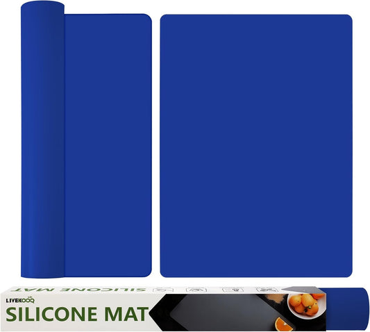Silicone Mat for Kitchen Counter, Silicone Mat Trimable to Size (Classic blue, 23.6×15.7inch-2PCS), BPA-Free Silicone Placemat, Heat-Resistant NonSlip Table Mat for Air Fryer, Countertop Protector Mat