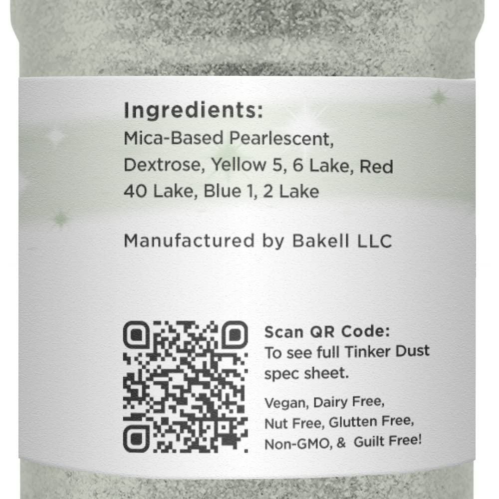 Silver Sage BAKELL Edible Glitter, 45 Grams | TINKER DUST Edible Glitter | KOSHER Certified | 100% Edible Glitter | Cakes, Cupcakes, Cake Pops, Drinks, Dessert Vegan Glitter & Dusts (45g Shaker, Silver Sage)