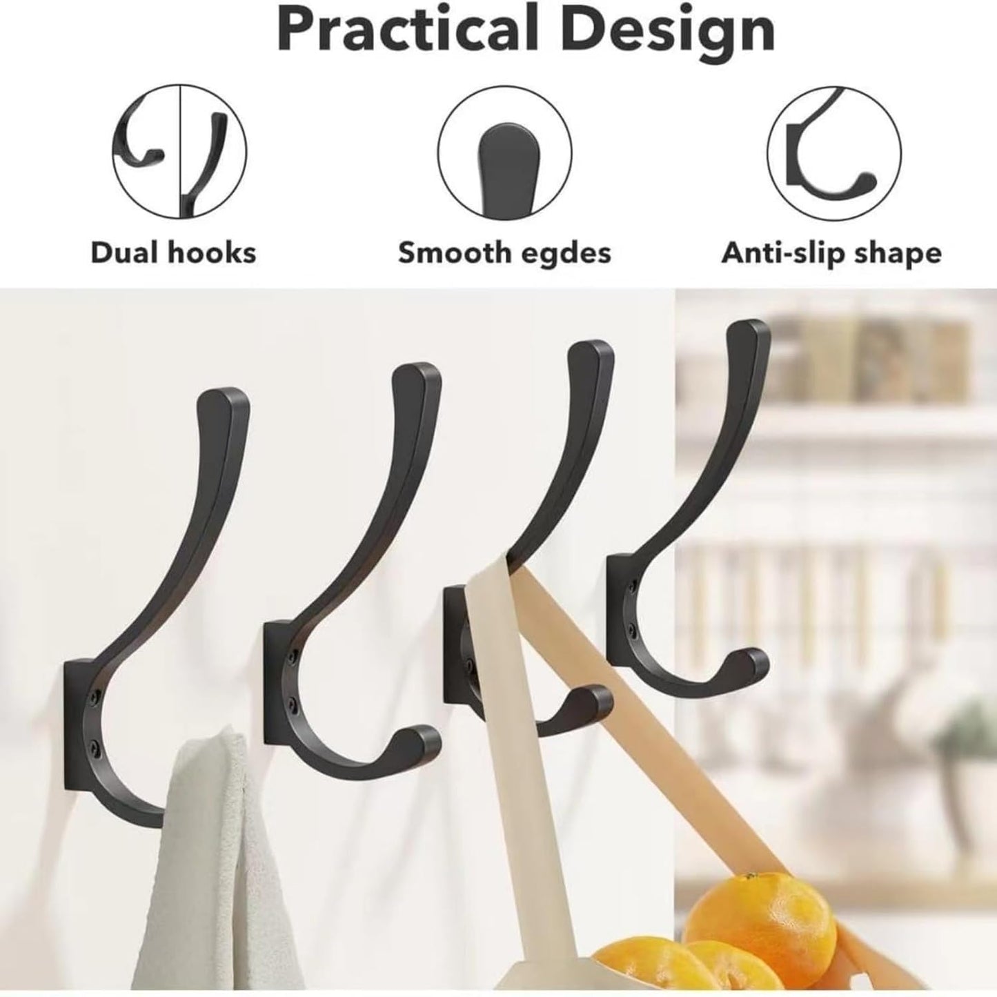6 Pack Hanging Coat Hooks Wall Mount, Coat Hanger Wall Hangers, Metal Hooks for Hanging Heavy Duty, Screw in Hooks for Hanging Towels, Clothes, Backpack, Hat, Bag, Jacket, Key, Robe, Backpack Grey