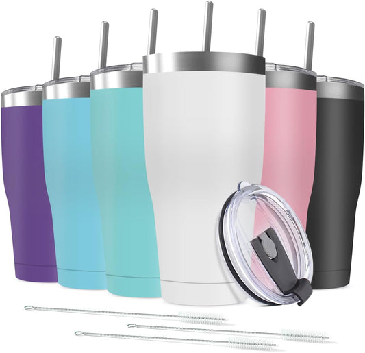 6 Pack 20oz Stainless Steel Tumblers Bulk Reusable Travel Mugs with Lid, Double Wall Powder Coated Coffe Cup for Home, Office, Outdoor Suitable for Vehicle Cup Holders