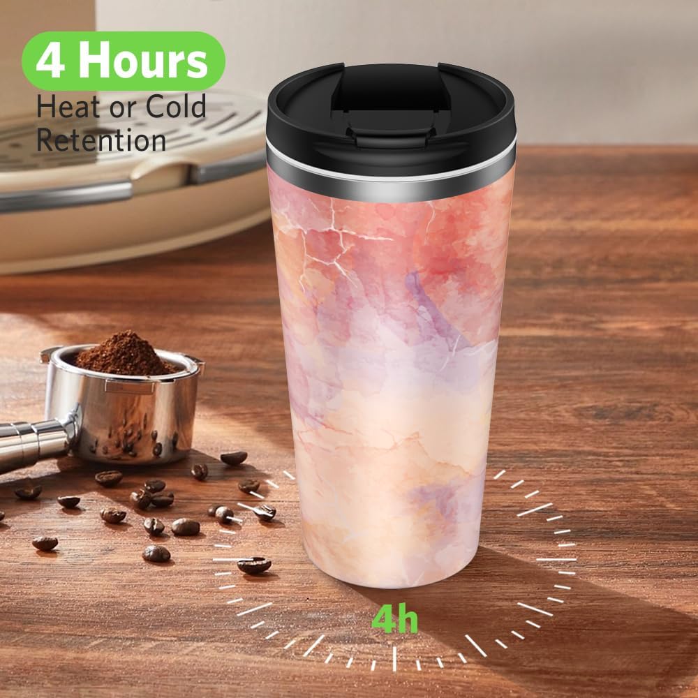 Insulated Coffee Mug with Ceramic Coating, 18oz Travel Mug with Leak-proof Lid, Vacuum Double-wall Tumbler, Stainless Steel Thermal Cup for Tea, Hot Cocoa, Cold Beverage, Ice Drinks