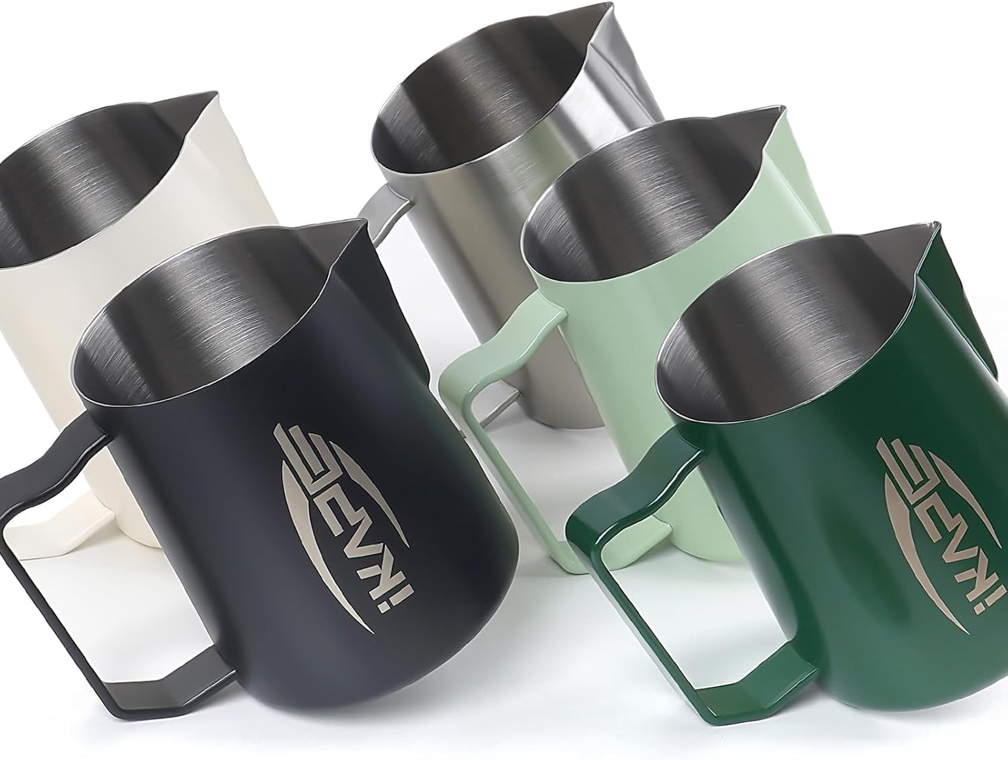 IKAPE Espresso Milk Pitcher, Espresso Steaming Pitcher with Sharp Spout for Espresso Barista Tool, 20.3 oz / 600ml Milk Frothing Jug (Silver)