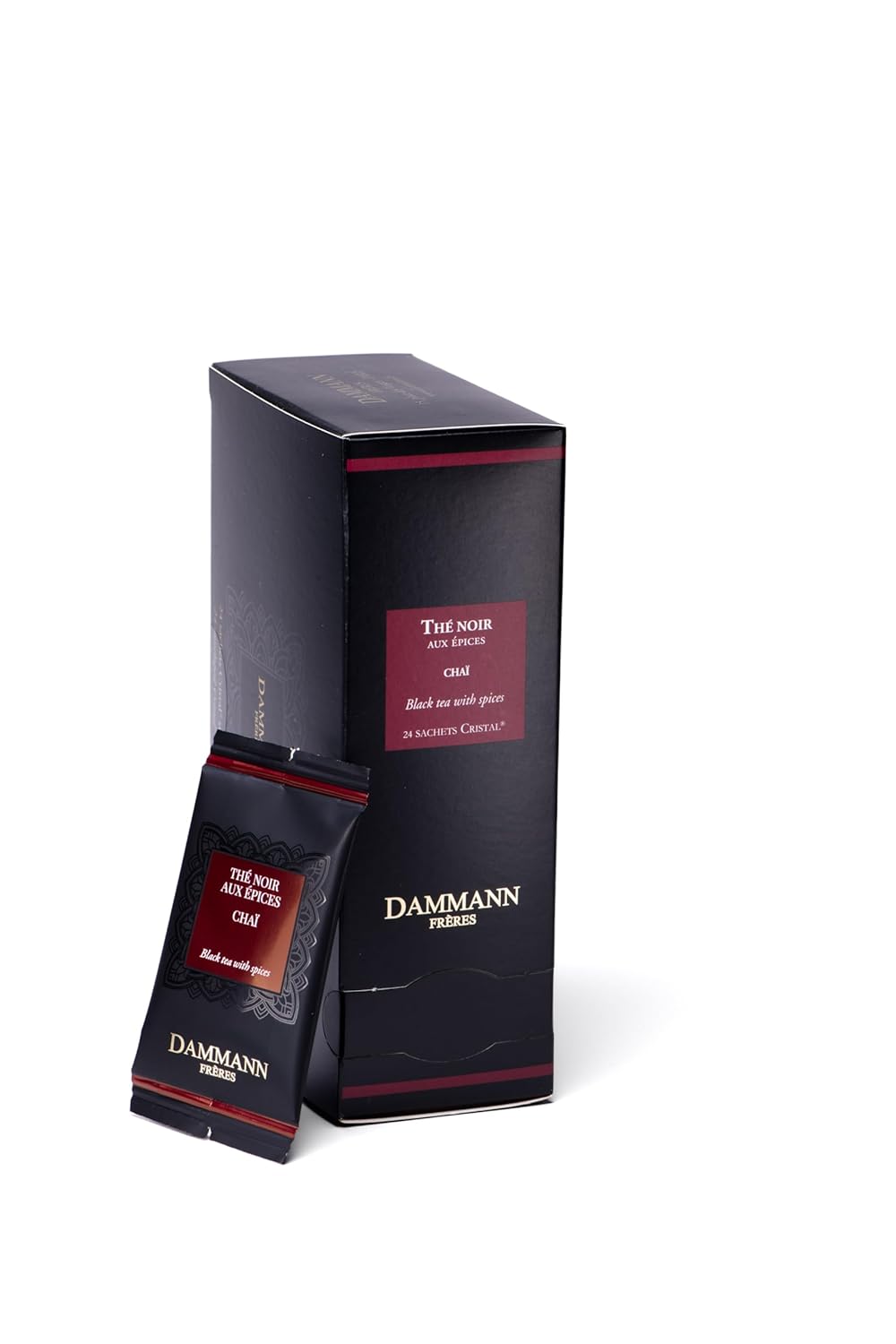 Dammann Freres Satchets, Chai Tea Bags, Premium Gourmet French Black Tea, Blend Ginger, Cinnamon, Cardamom Flavors, Individually Wrapped, 24 Count (Single Pack)