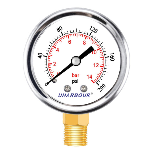 Lead-Free Pressure Gauge 1/4 NPT 0-200 Psi 2" Dial Stainless Steel Case, 1/4 NPT Lower Mount Pressure Gauge