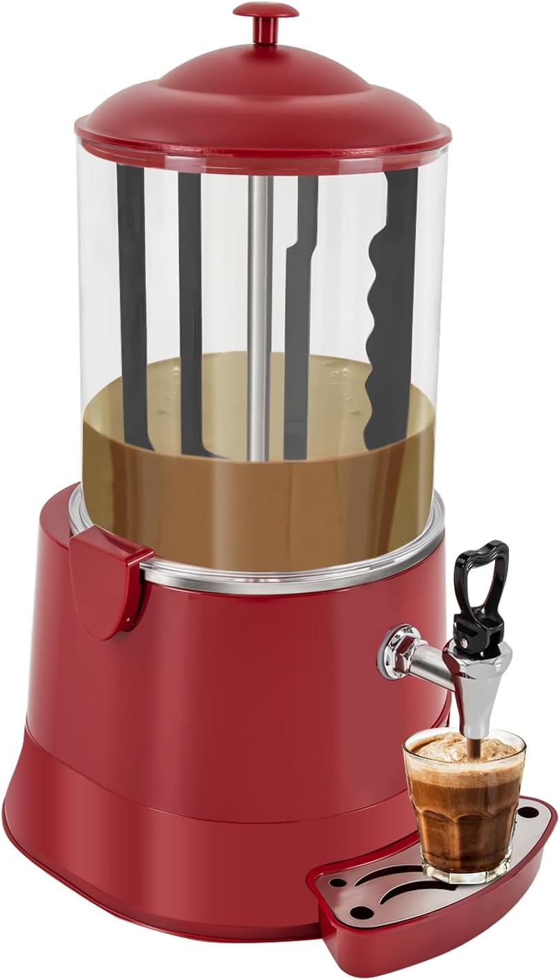 Hot Chocolate Maker Machine, 400W 10L/2.7Gal Electric Stainless Steel Hot Chocolate Dispenser Melting Machine, Commercial Beverage Warmer Coffee Maker for Kitchen Party, Red