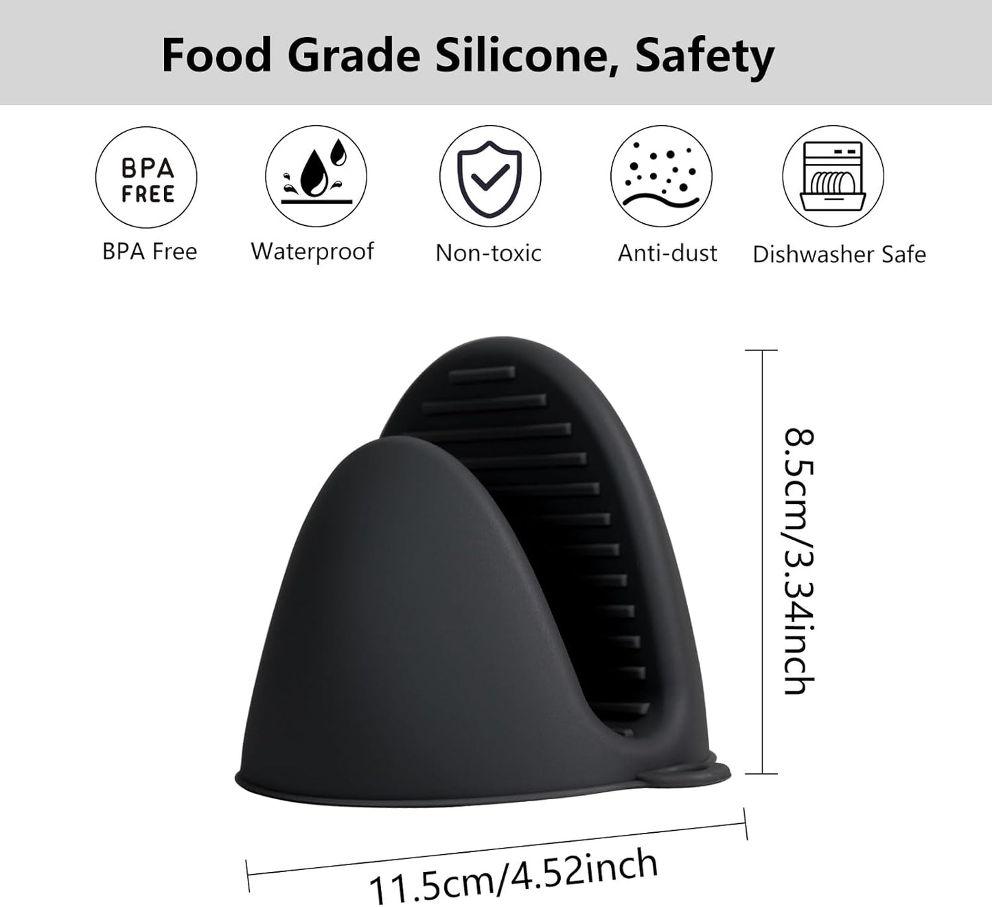 Silicone Oven Mitts Heat Resistant Hot Pot Holders Set for Kitchens - Mini Oven Mittens Silicone Rubber Gloves Small Pot Pinch Grip for Cooking & Baking, 6 Pack Black