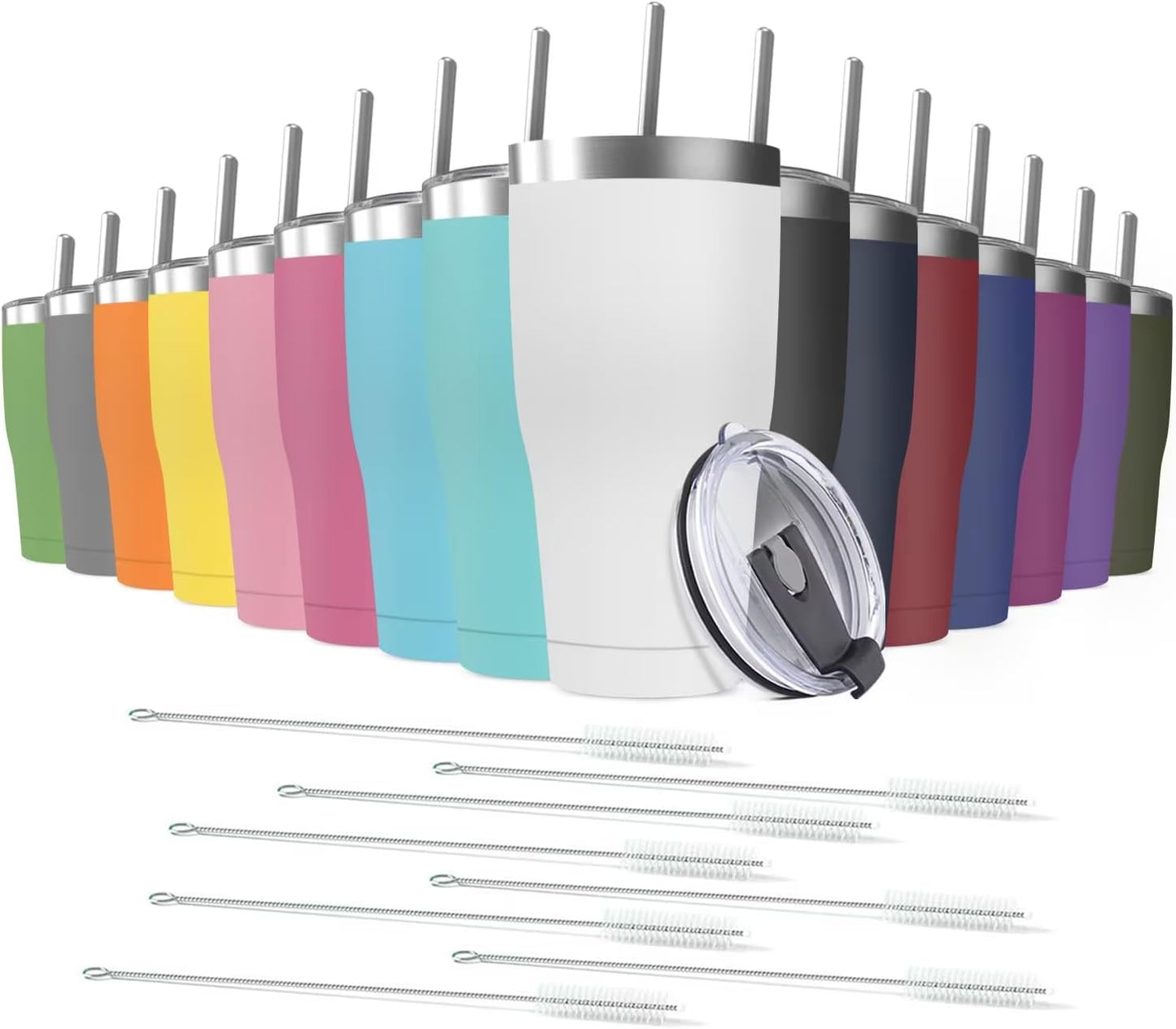 16 Pack 30oz Stainless Steel Tumblers Bulk Reusable Travel Mugs with Lid, Double Wall Powder Coated Coffe Cup for Home, Office, Outdoor Suitable for Vehicle Cup Holders