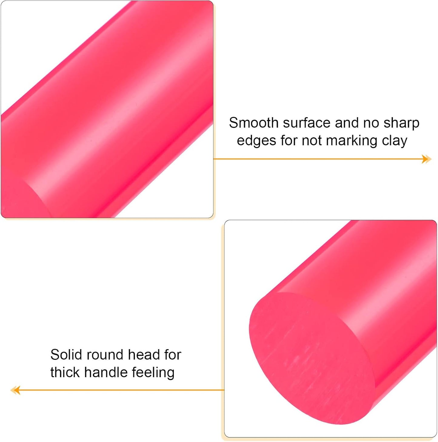 HARFINGTON Acrylic Clay Roller 8 Inch x 1 Inch Solid Non-Stick Plastic Round Tube Roller Polymer Clay Rod Fondant Rolling Pin for Shaping, Sculpting, Modeling DIY Crafts, Rose Red