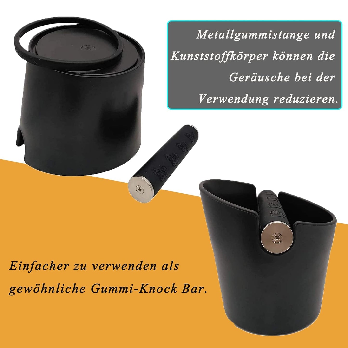 Ailelan Coffee Knock Box, Espresso Knock Box, Coffee Bin, Espresso Dump Bin, 4.8 Inch Shock-Absorbent Durable Barista Style Espresso Knock Box with Removable Metal Knock Bar and Non-Slip Base(Round)