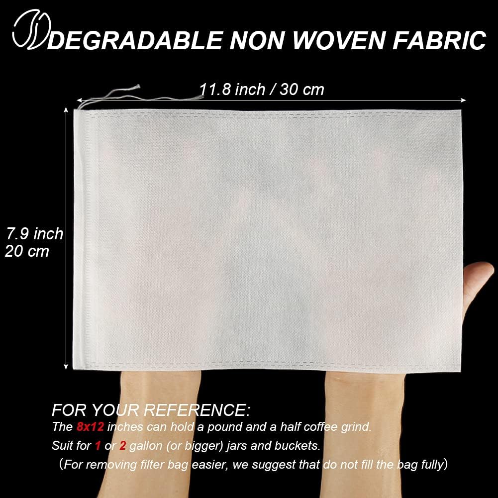 50pcs No Mess Large Cold Brew Bags, 8x12 inch Disposable Coffee Filter Bag Fine Mesh Hops Brewing Drawstring Pouches for Iced Coffee