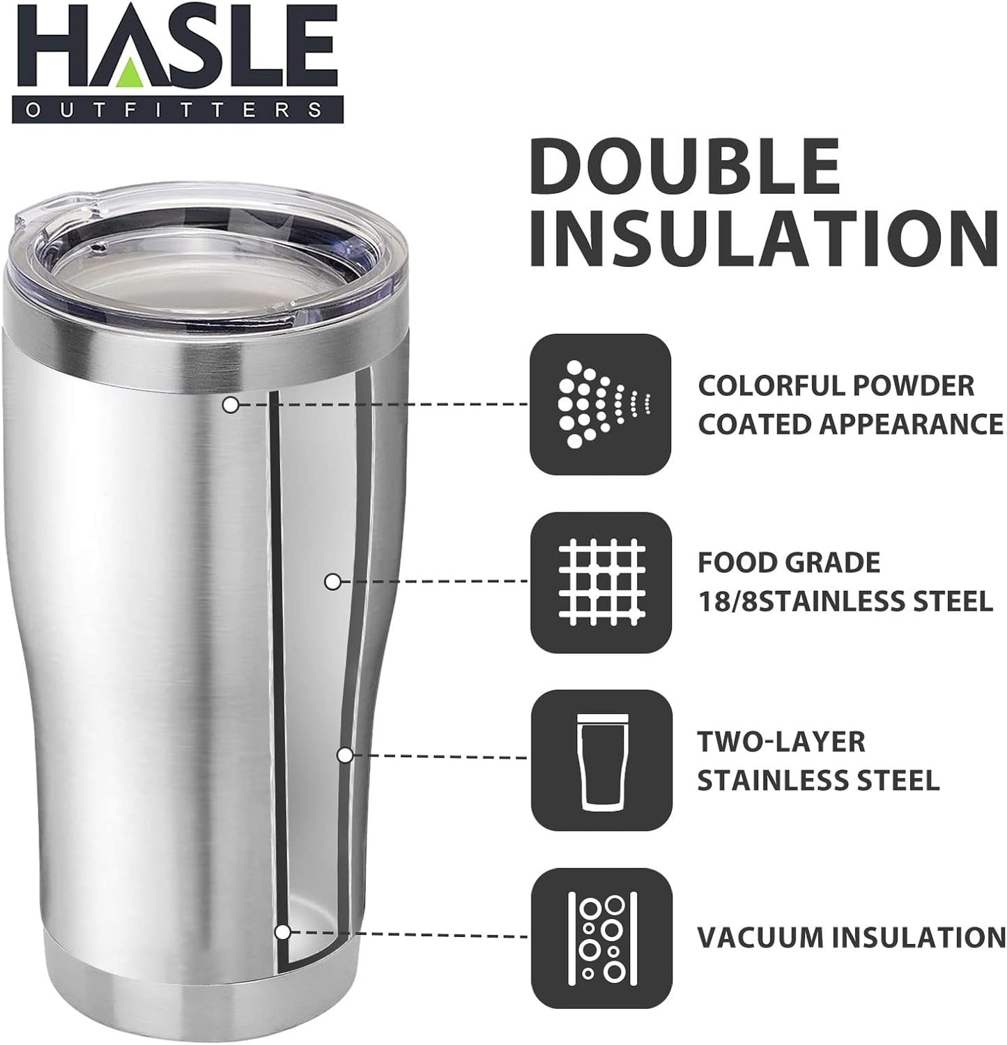 HASLE OUTFITTERS 20 oz Tumbler Bulk, Stainless Steel Tumblers with Lid, Vacuum Insulated Tumbler, Double Wall Tumbler Cup, coffee mugs, Stainless Steel, 12 Pack