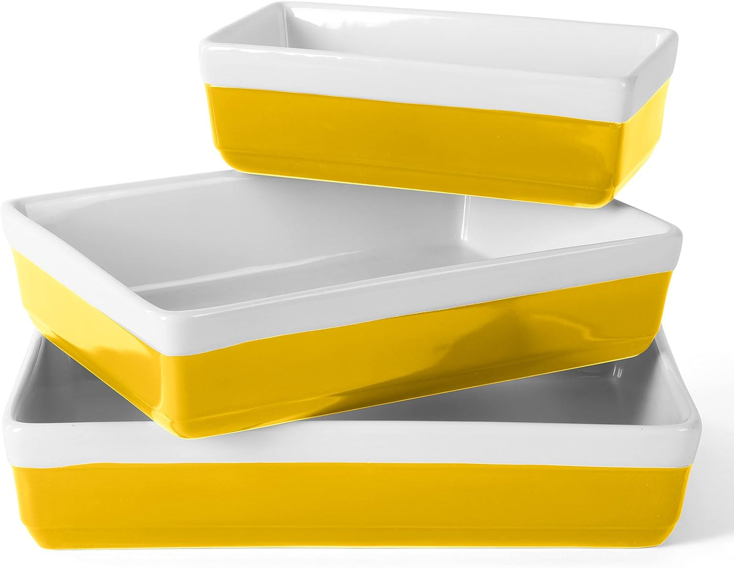 MARTHA STEWART 3 Piece Oven to Table Stoneware Bakeware, Baking Dish & Casserole Set - Yellow