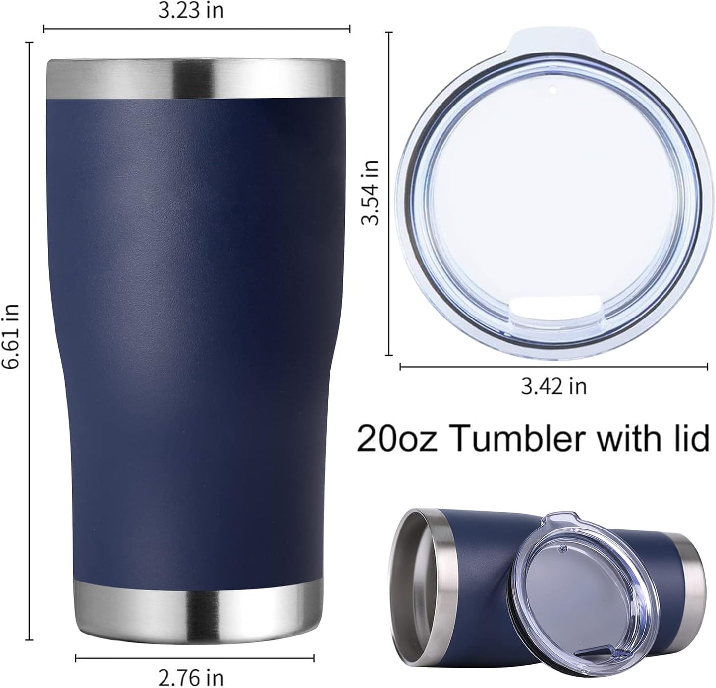 DOMICARE 20oz Tumbler with Lid Stainless Steel Tumblers Bulk, Double Wall Vacuum Insulated Coffee Travel Mug Powder Coated Tumbler, 8 Pack Navy