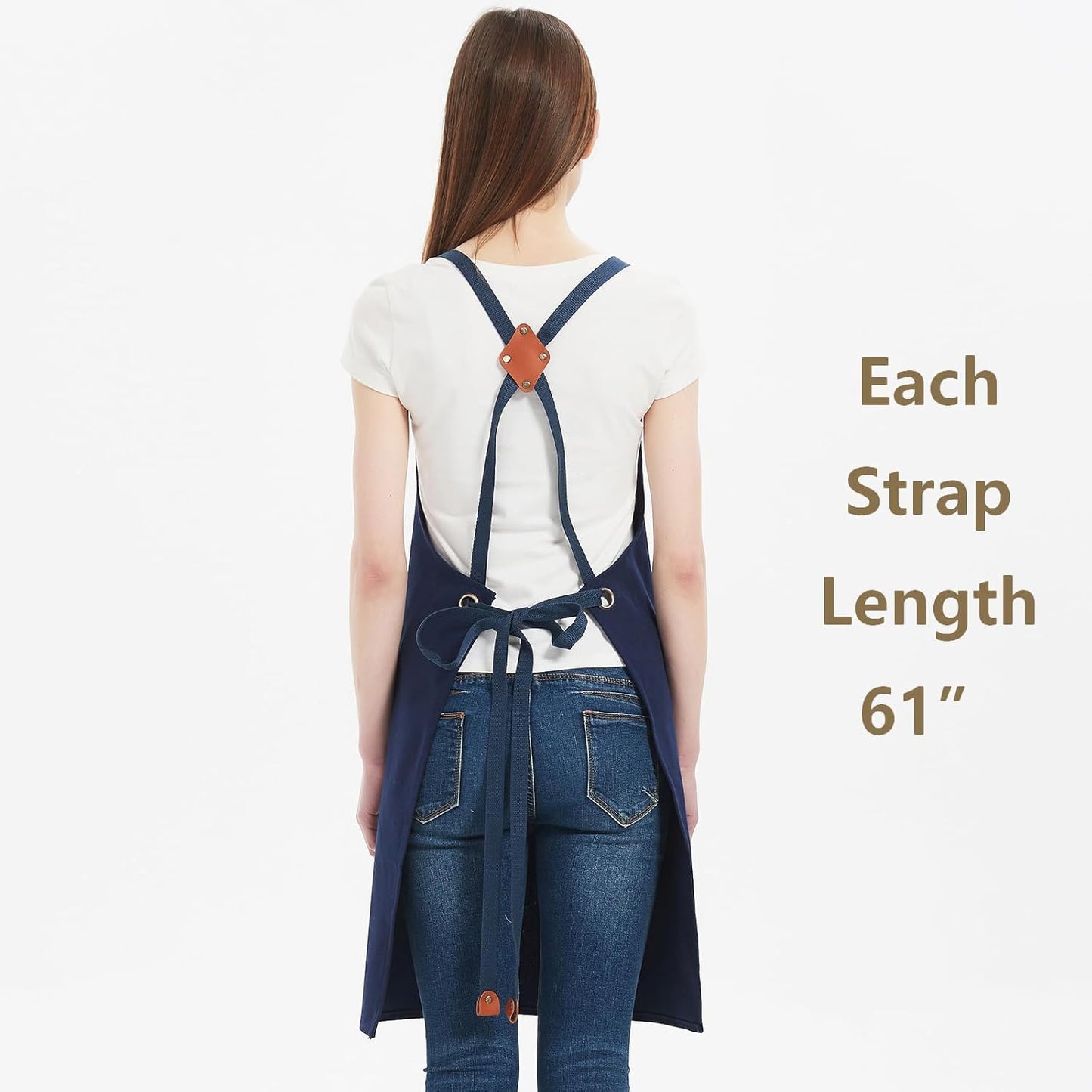 AFUN Chef Aprons for Women Men with Large Pockets, Cotton Canvas Cross Back Water Repellent Work Apron, Size M to XXL (Darkblue)