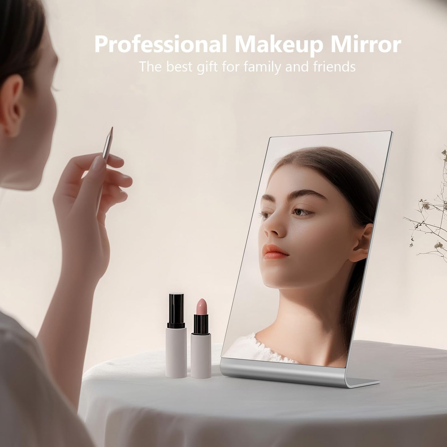 Frameless Makeup Mirror, 12" Length Aluminum Desk Mirror, Vanity Mirror for Counter, Bedroom, Bathroom, Dorm