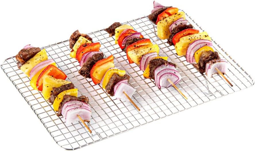 Restaurantware Met Lux 8.5 x 12 Inch Wire Baking Rack 1 Heavy-Duty Oven Wire Rack - Fits Quarter Size Sheet Pan Dishwashable Stainless Steel Cooling Rack Elevated Feet Oven-Ready Up To 575F