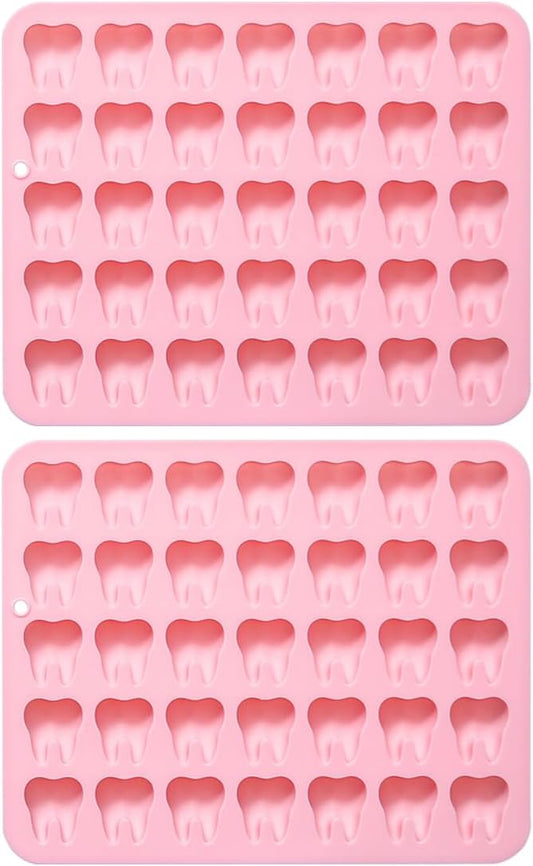 Unique Tooth Shape Candy, Chocolate Silicone Molds Set, 70 Cavity, Non Stick Mold for Gummy, Cupcake Topper, Snack, Biscuit, Handmade Diy, 2 Count, Pink