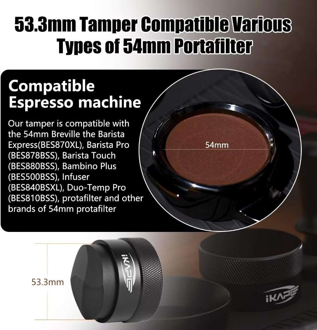 IKAPE 53MM Coffee Distributor, Black Design of Bottom Propeller, Gravity Adaptive Espresso Distributor Fits All 54MM Espresso Portafilter, Compatible with 54MM Breville Bottomless Portafilter