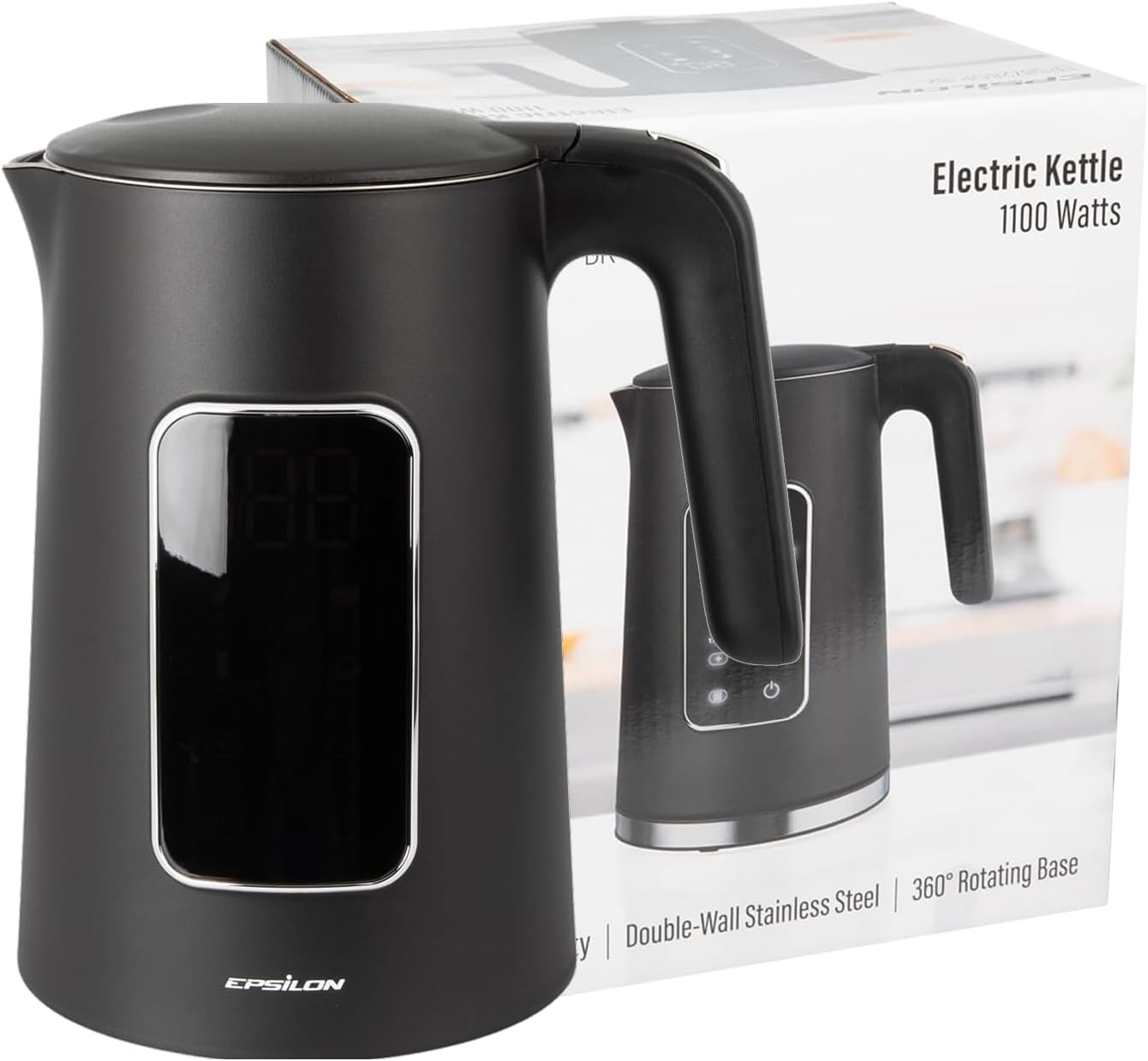 Epsilon LCD Electric Kettle 1500W - 1.7L Hot Water Tea Kettle with Digital Display, Temperature Control, Fast Boil, BPA-Free Electric Teapot with Auto Shut-Off & Boil Dry Protection