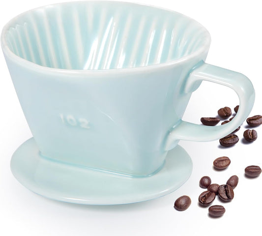 Pour Over Coffee Dripper, Ceramic Pour Over Coffee Maker with 3 Holes Flat Bottom, Easy Manual Brew Maker, Porcelain Slow Filter Cone for Travel, Camping, Office, Home, GR
