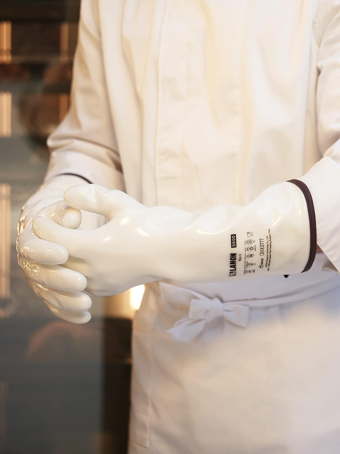 LANON 15" Liquid Silicone Heat Resistant Oven Gloves, Food Grade, CoralAir Liner, Waterproof, Extra Long, Medium