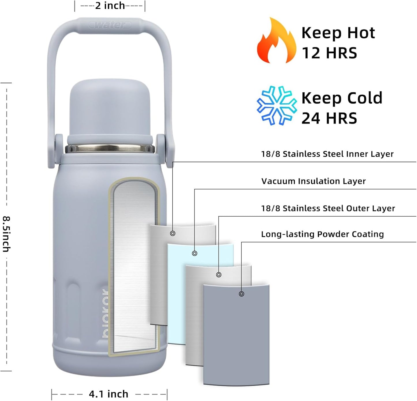 BJPKPK Insulated Thermos Water Bottle with Handle and Lid 27oz Stainless Steel Water Bottles Double Wall for Cold and Hot Beverages,Blue Haze