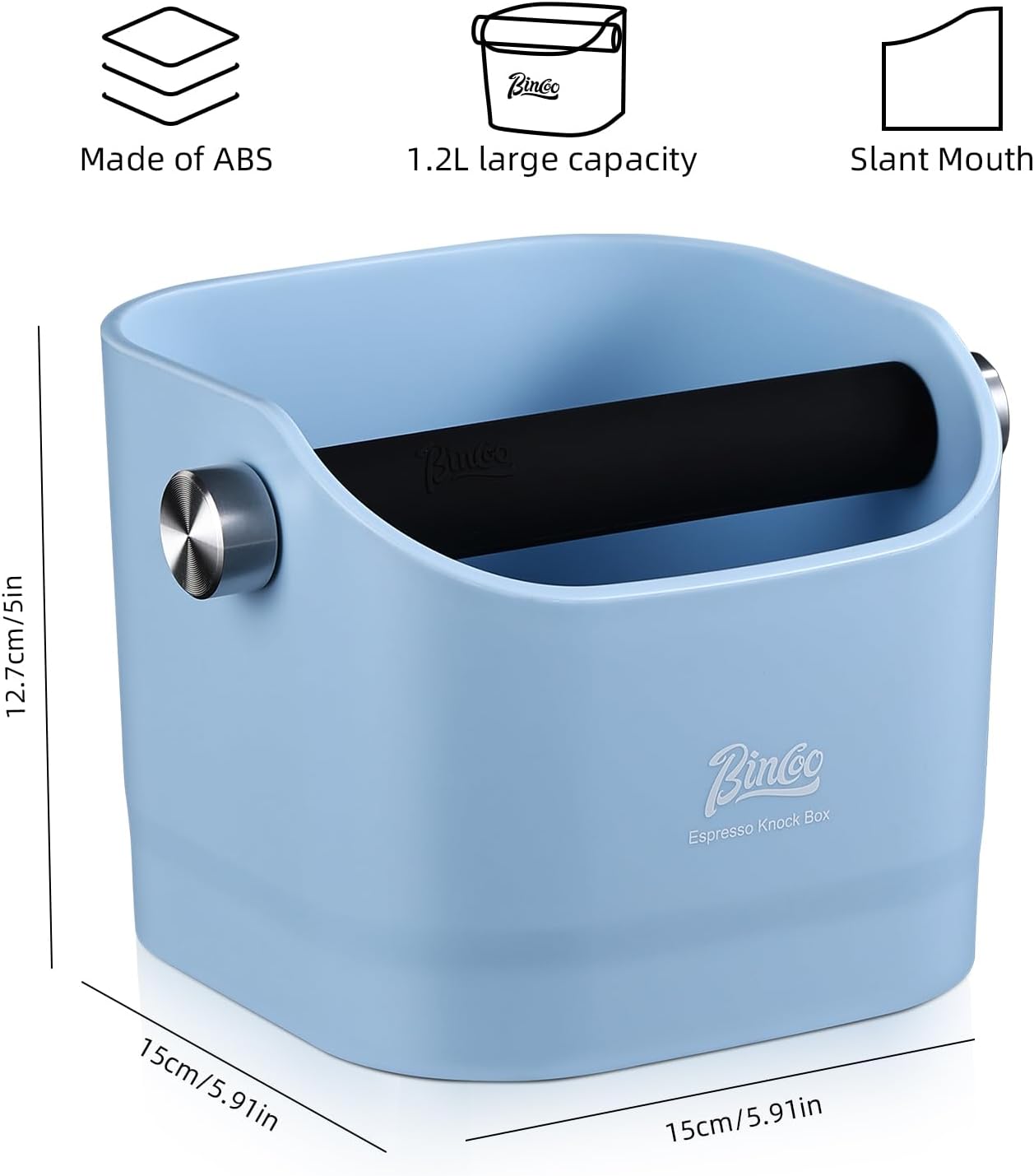 Espresso Knock Box - Bincoo Blue Espresso Machine Knock Box/Espresso Grounds Knock Box, Barista Style Coffee Knock Box for Grounds with Removable Shock-Absorbent Knock Bar and Anti-Slip Base. (Blue)